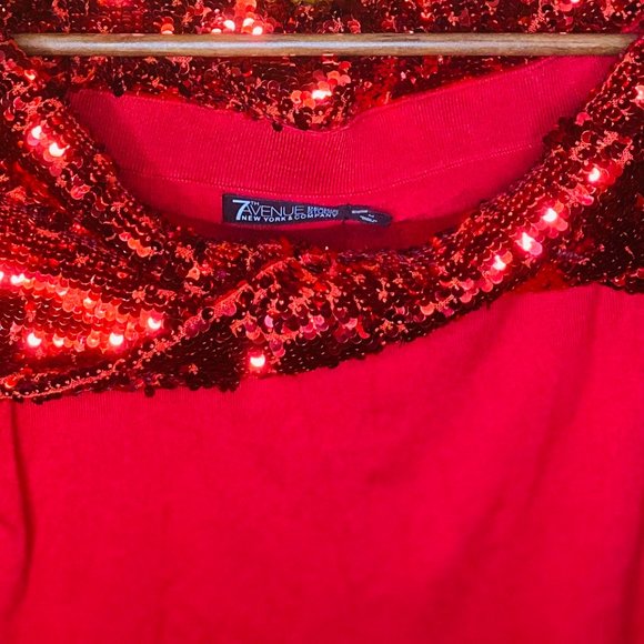 7th avenue design studio red velvet sequin sweater Size M - Picture 3 of 6